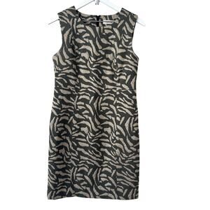 Calvin Klein Sheath Dress Size 8 Petite Animal Print Jacquard Career Neutral